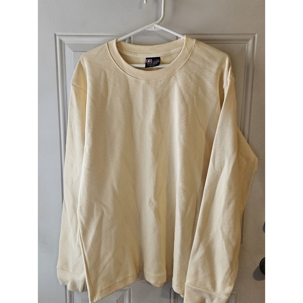 Bayside Beige Waffle Knit Long Sleeve Crew Neck Men's‎ T-Shirt Size M